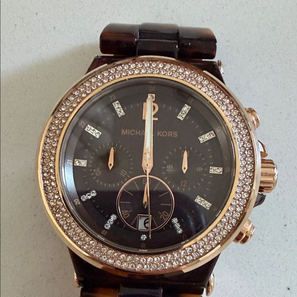 Michael Kors Tortoise and Gold Watch - Picture 2 of 6